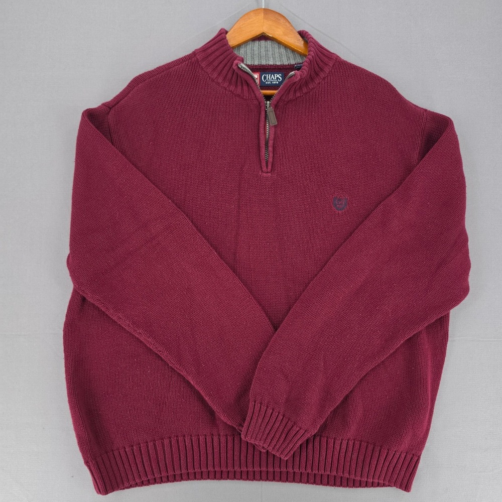 Chaps Mens XXL Burgundy Maroon 100% Cotton Quarter Zip Pullover Sweater Logo.A2